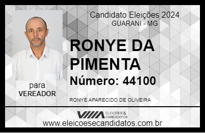 Candidato RONYE DA PIMENTA 2024 - GUARANI - Eleições