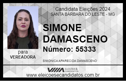 Candidato SIMONE DAMASCENO 2024 - SANTA BÁRBARA DO LESTE - Eleições