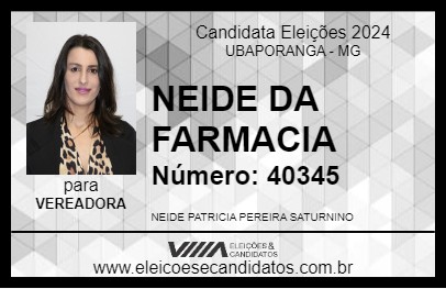 Candidato NEIDE DA FARMACIA 2024 - UBAPORANGA - Eleições