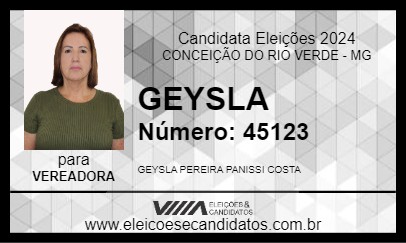 Candidato GEYSLA 2024 - CONCEIÇÃO DO RIO VERDE - Eleições