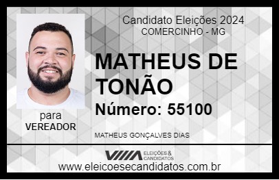 Candidato MATHEUS DE TONÃO 2024 - COMERCINHO - Eleições