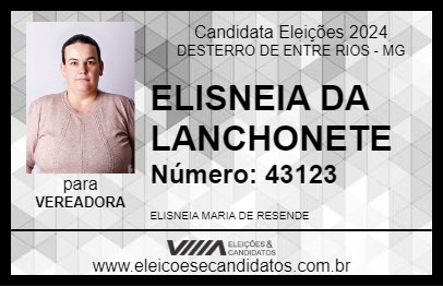 Candidato ELISNEIA DA LANCHONETE 2024 - DESTERRO DE ENTRE RIOS - Eleições