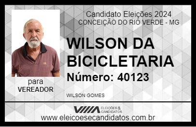 Candidato WILSON DA BICICLETARIA 2024 - CONCEIÇÃO DO RIO VERDE - Eleições