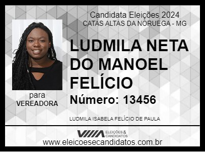 Candidato LUDMILA NETA DO MANOEL FELÍCIO 2024 - CATAS ALTAS DA NORUEGA - Eleições