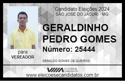 Candidato GERALDINHO PEDRO GOMES 2024 - SÃO JOSÉ DO JACURI - Eleições