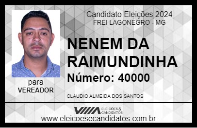 Candidato NENEM DA RAIMUNDINHA 2024 - FREI LAGONEGRO - Eleições