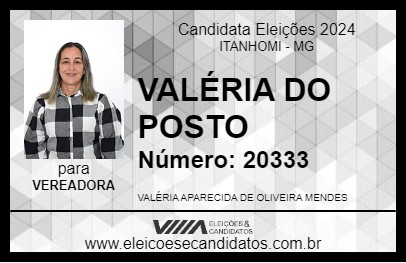 Candidato VALÉRIA DO POSTO 2024 - ITANHOMI - Eleições