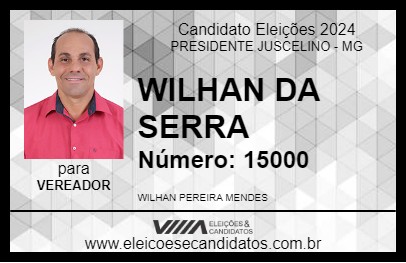 Candidato WILHAN DA SERRA 2024 - PRESIDENTE JUSCELINO - Eleições