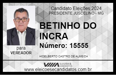 Candidato BETINHO DO INCRA 2024 - PRESIDENTE JUSCELINO - Eleições