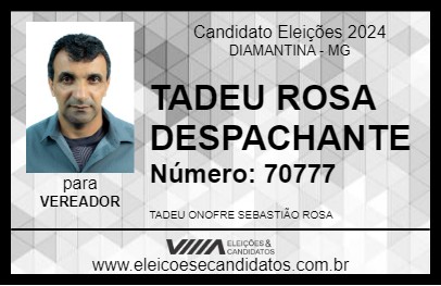 Candidato TADEU ROSA DESPACHANTE 2024 - DIAMANTINA - Eleições