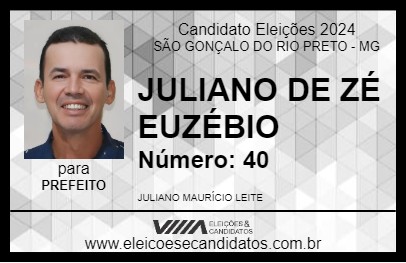 Candidato JULIANO DE ZÉ EUZÉBIO 2024 - SÃO GONÇALO DO RIO PRETO - Eleições