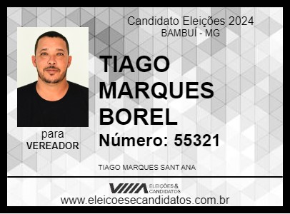 Candidato TIAGO MARQUES BOREL 2024 - BAMBUÍ - Eleições