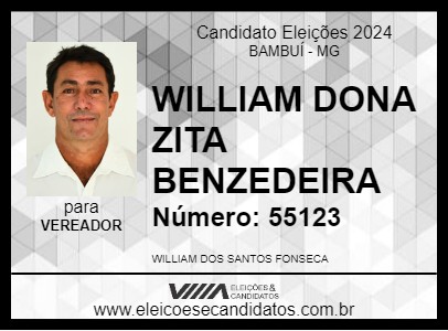 Candidato WILLIAM DONA ZITA BENZEDEIRA 2024 - BAMBUÍ - Eleições