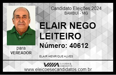 Candidato ELAIR NEGO LEITEIRO 2024 - BAMBUÍ - Eleições