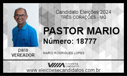 Candidato PASTOR MARIO 2024 - TRÊS CORAÇÕES - Eleições