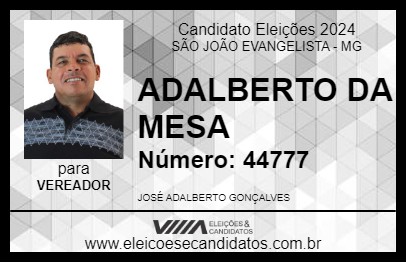 Candidato ADALBERTO DA MESA 2024 - SÃO JOÃO EVANGELISTA - Eleições