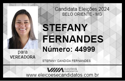 Candidato STEFANY FERNANDES 2024 - BELO ORIENTE - Eleições