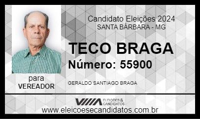 Candidato TECO BRAGA 2024 - SANTA BÁRBARA - Eleições