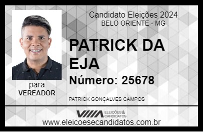 Candidato PATRICK DA EJA 2024 - BELO ORIENTE - Eleições