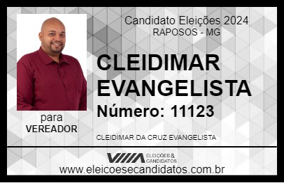 Candidato CLEIDIMAR EVANGELISTA 2024 - RAPOSOS - Eleições