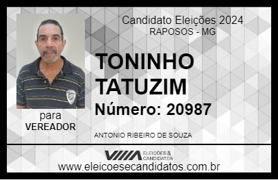 Candidato TONINHO TATUZIM 2024 - RAPOSOS - Eleições