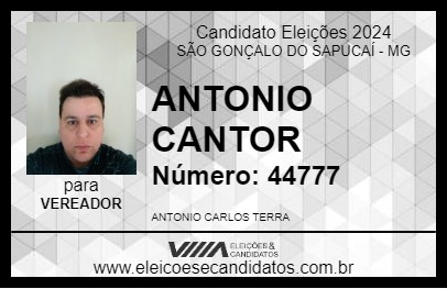 Candidato ANTONIO CANTOR 2024 - SÃO GONÇALO DO SAPUCAÍ - Eleições