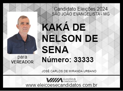 Candidato KAKÁ DE NELSON DE SENA 2024 - SÃO JOÃO EVANGELISTA - Eleições