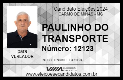 Candidato PAULINHO DO TRANSPORTE 2024 - CARMO DE MINAS - Eleições