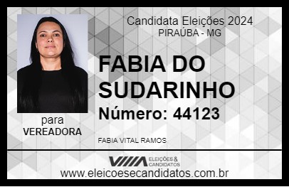 Candidato FABIA DO SUDARINHO 2024 - PIRAÚBA - Eleições