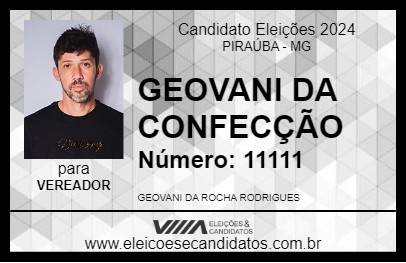 Candidato GEOVANI DA CONFECÇÃO 2024 - PIRAÚBA - Eleições