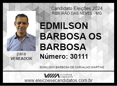 Candidato EDMILSON BARBOSA OS BARBOSA 2024 - RIBEIRÃO DAS NEVES - Eleições