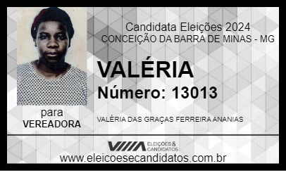 Candidato VALÉRIA 2024 - CONCEIÇÃO DA BARRA DE MINAS - Eleições