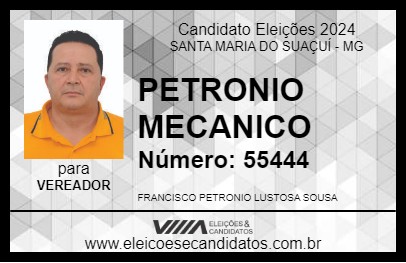 Candidato PETRONIO MECANICO 2024 - SANTA MARIA DO SUAÇUÍ - Eleições