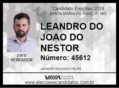 Candidato LEANDRO DO JOAO DO NESTOR 2024 - SANTA MARIA DO SUAÇUÍ - Eleições