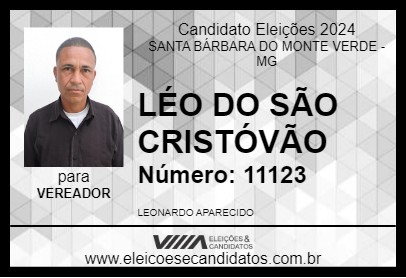 Candidato LÉO DO SÃO CRISTÓVÃO 2024 - SANTA BÁRBARA DO MONTE VERDE - Eleições