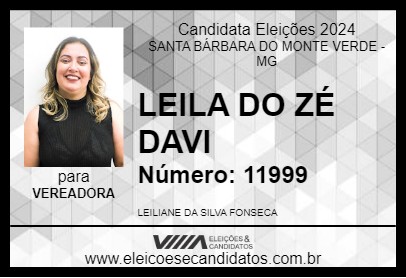 Candidato LEILA DO ZÉ DAVI 2024 - SANTA BÁRBARA DO MONTE VERDE - Eleições