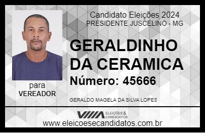 Candidato GERALDINHO DA CERAMICA 2024 - PRESIDENTE JUSCELINO - Eleições