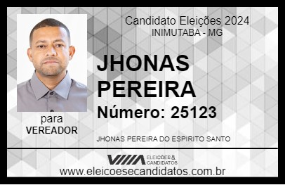 Candidato JHONAS PEREIRA 2024 - INIMUTABA - Eleições