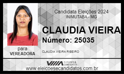 Candidato CLAUDIA VIEIRA 2024 - INIMUTABA - Eleições