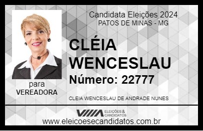 Candidato CLÉIA WENCESLAU 2024 - PATOS DE MINAS - Eleições