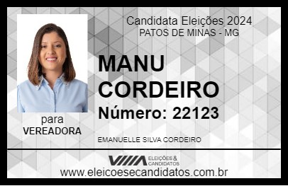 Candidato MANU CORDEIRO 2024 - PATOS DE MINAS - Eleições