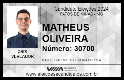 Candidato MATHEUS OLIVEIRA 2024 - PATOS DE MINAS - Eleições