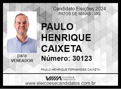 Candidato PAULO HENRIQUE CAIXETA 2024 - PATOS DE MINAS - Eleições