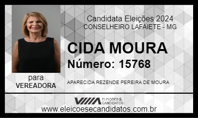 Candidato CIDA MOURA 2024 - CONSELHEIRO LAFAIETE - Eleições