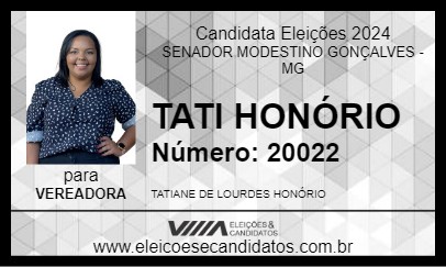 Candidato TATI HONÓRIO 2024 - SENADOR MODESTINO GONÇALVES - Eleições