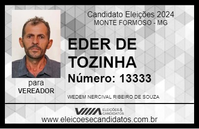 Candidato EDER DE TOZINHA 2024 - MONTE FORMOSO - Eleições