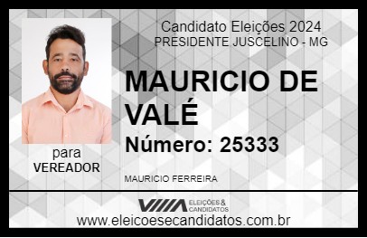 Candidato MAURICIO DE VALÉ 2024 - PRESIDENTE JUSCELINO - Eleições