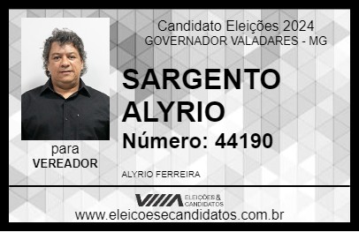 Candidato SARGENTO ALYRIO 2024 - GOVERNADOR VALADARES - Eleições