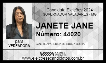 Candidato JANETE JANE 2024 - GOVERNADOR VALADARES - Eleições