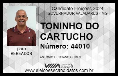 Candidato TONINHO DO CARTUCHO 2024 - GOVERNADOR VALADARES - Eleições